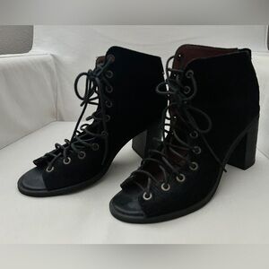 Jeffrey Campbell Black Suede Cors Lace Up Booties Sandals